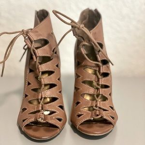 Chinese Laundry Jackpot Cognac Leather Lace-Up High Heel Booties